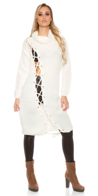 Trendy chunky knit dress with XL collar White